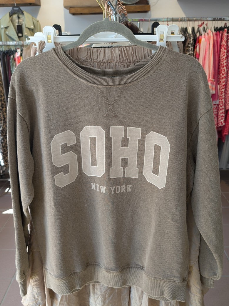 Sweatshirt SOHO New York Fango Sandgrau mit Beige aus Baumwolle One Size - von CHOICE