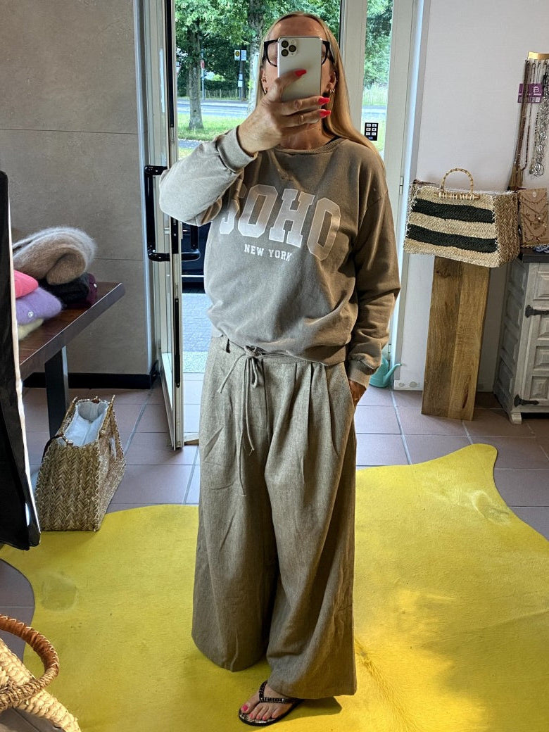 Sweatshirt SOHO New York Fango Sandgrau mit Beige aus Baumwolle One Size - von CHOICE