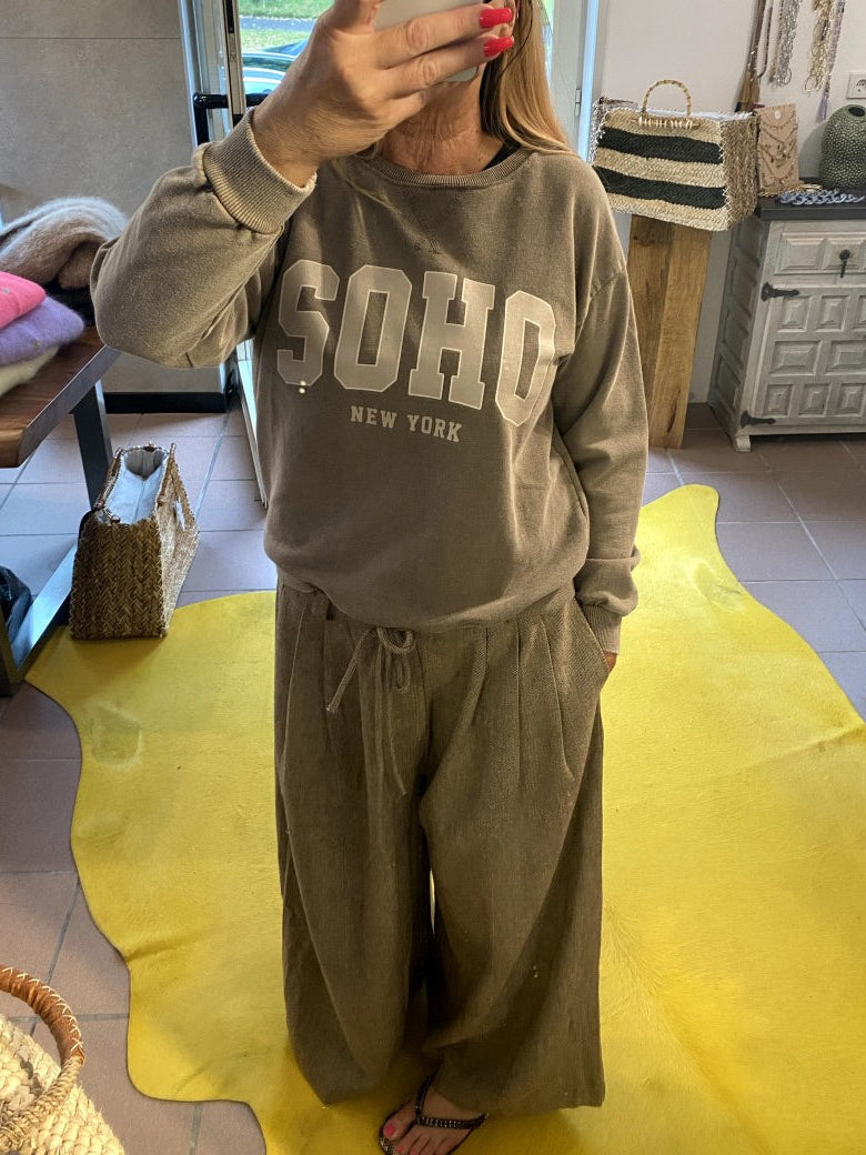 Sweatshirt SOHO New York Fango Sandgrau mit Beige aus Baumwolle One Size - von CHOICE