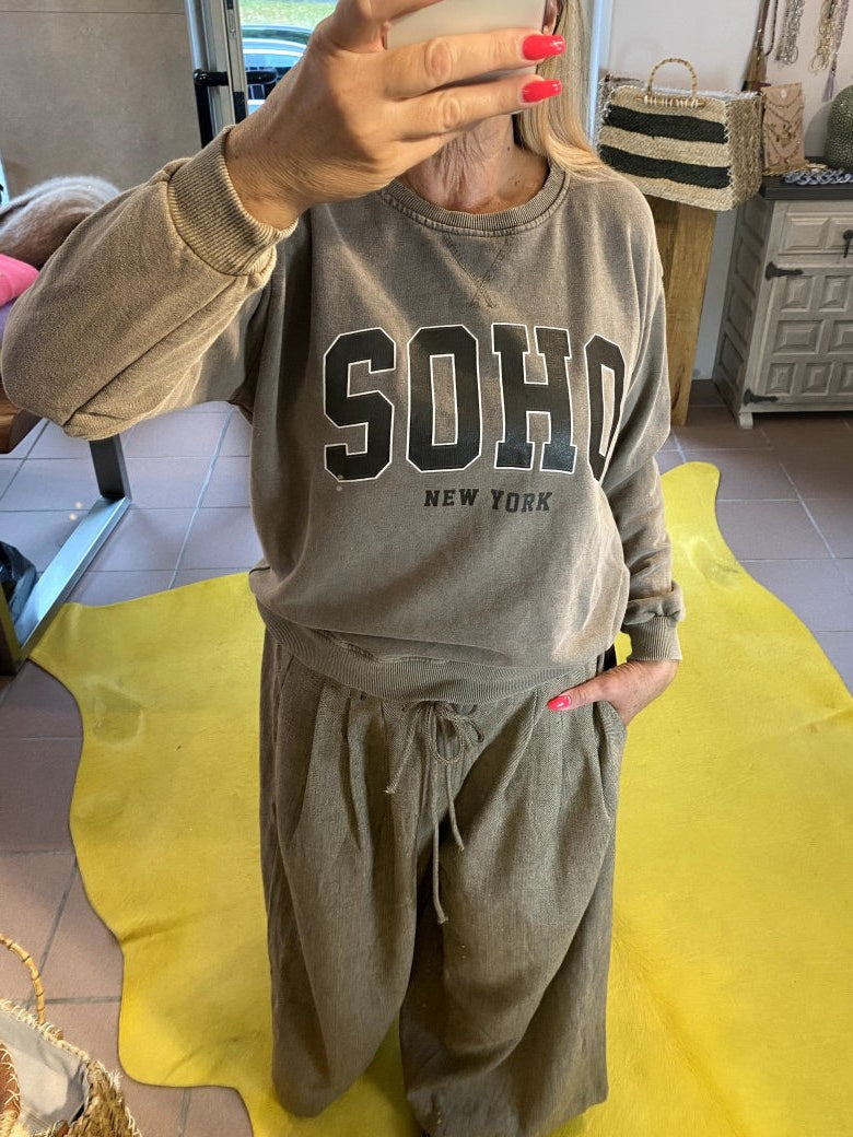 Sweatshirt SOHO New York Fango Sandgrau mit Dunkelbraun Coffee aus Baumwolle One Size - von CHOICE