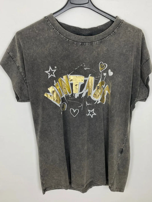 T-Shirt Vintage Anthrazit Gold 100% Baumwolle One Size