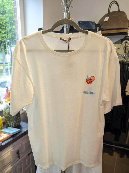 T-Shirt Aperol Summer Weiß Rot Orange Blau Baumwolle, One Size - von MOOIJ