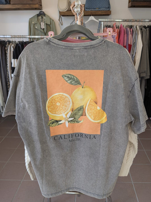 T-Shirt California Malibu in Grau/Anthrazit mit Backprint Orange, Baumwolle, One Size