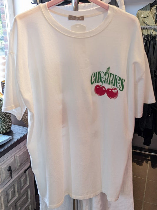 T-Shirt Fruit of the Spirit Cherries Weiß Rot Grün Backprint Baumwolle, One Size 2857