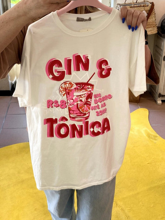 T-Shirt Gin & Tonica Weiß Pink Rot Baumwolle, One SIze 2857