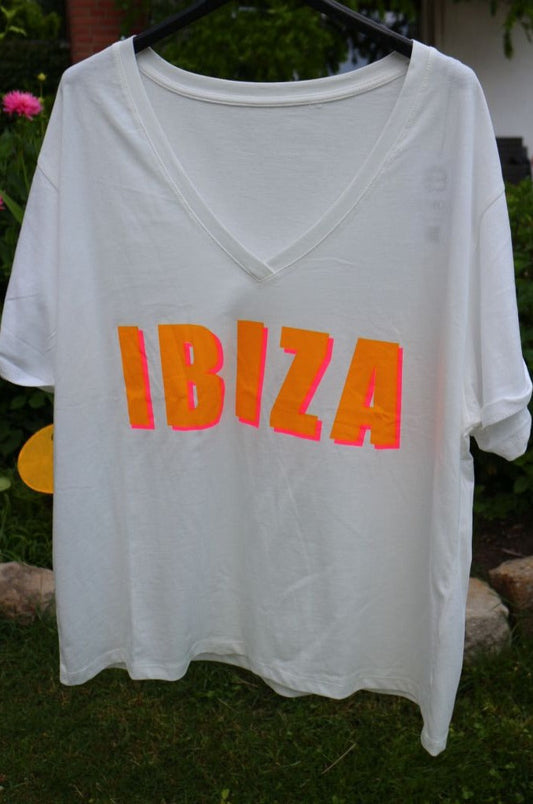 T-Shirt Ibiza Weiß Orange 100% Baumwolle One Size