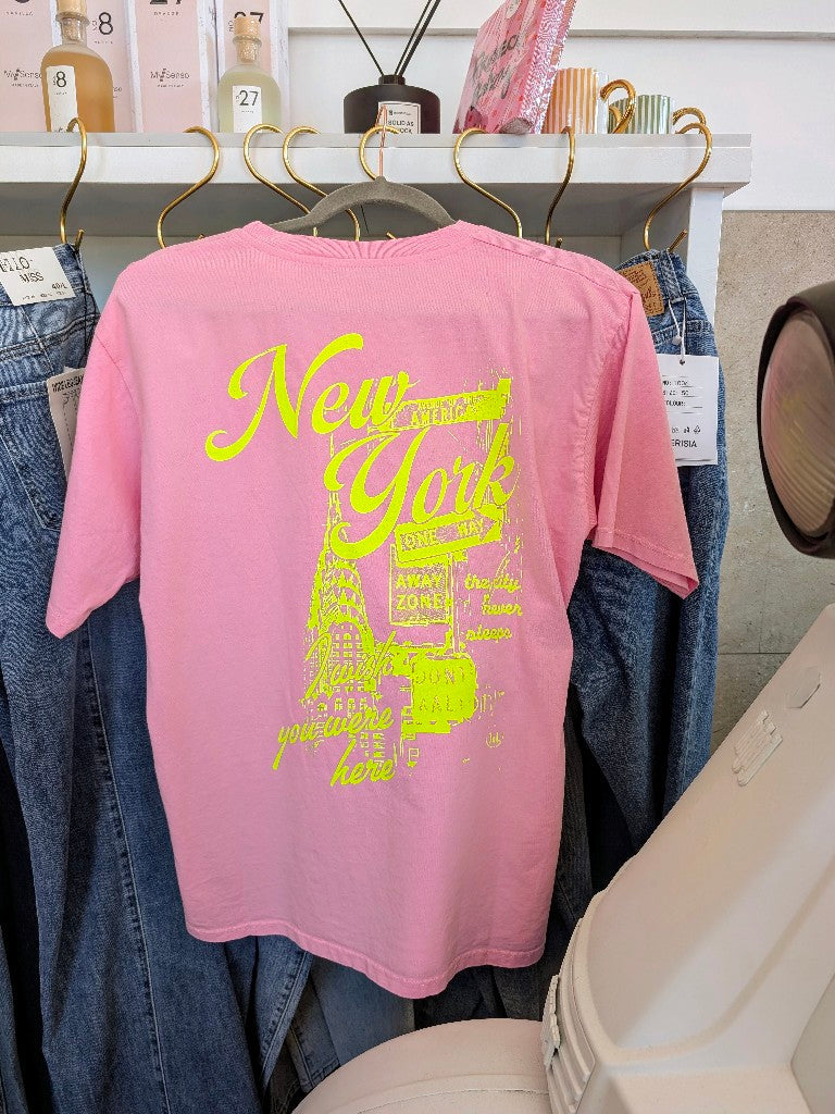 T-Shirt New York Pink Neon Gelb mit Backprint One Size - von MOOIJ (Baumwolle)