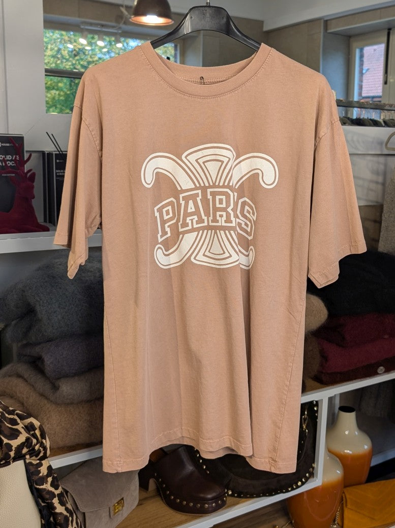 T-Shirt Paris Logo Celine Stil Beige/Altrosa Weiß Baumwolle, One Size G6030-140