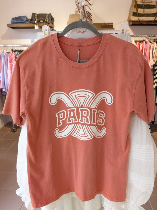 T-Shirt Paris Logo Celine Stil Orange Weiß Baumwolle, One Size G6030-140