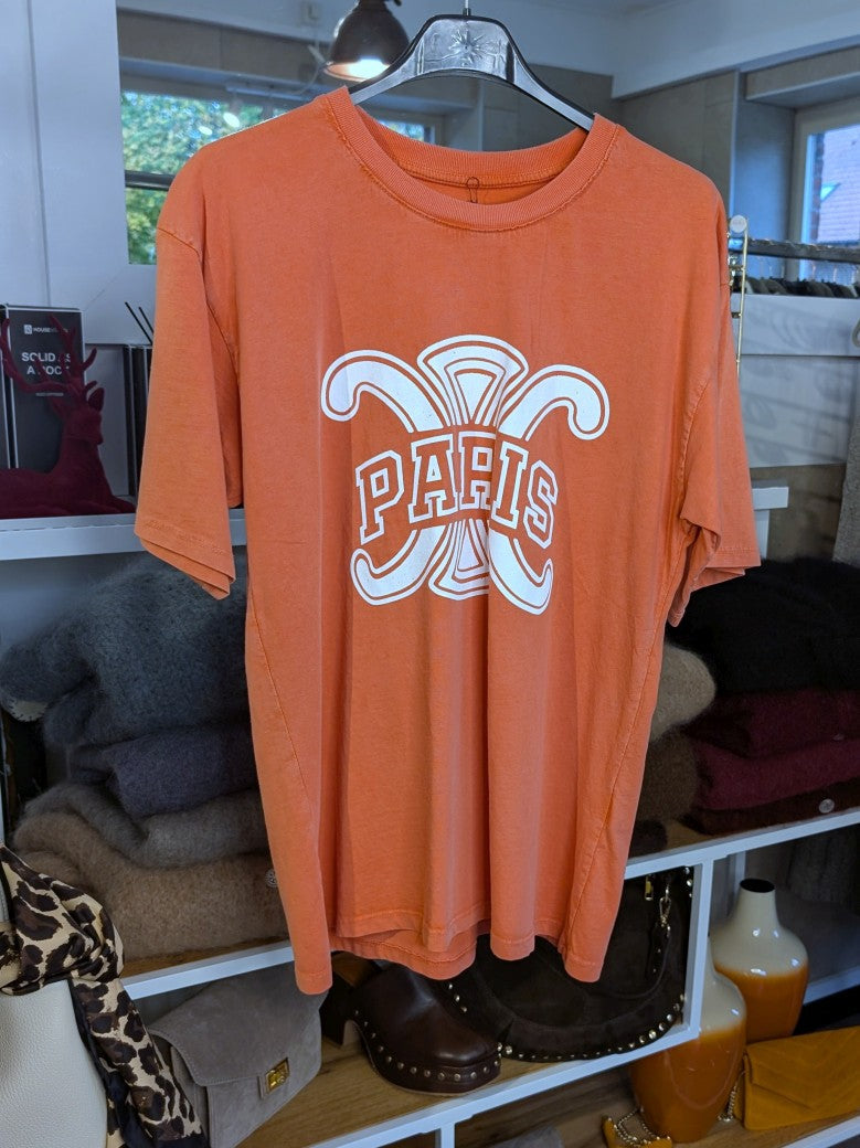 T-Shirt Paris Logo Celine Stil Orange Weiß Baumwolle, One Size G6030-140