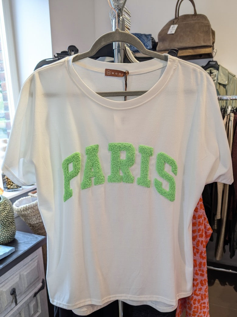 T-Shirt Paris Weiß Neon Grün aus Viskose und Baumwolle, One Size - von MOOIJ 1128a-1150
