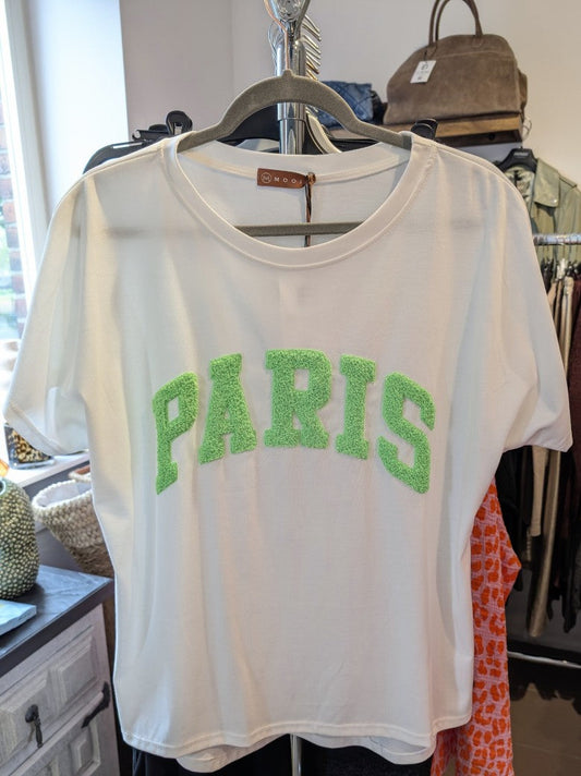 T-Shirt Paris Weiß Neon Grün aus Viskose und Baumwolle, One Size - von MOOIJ 1128a-1150