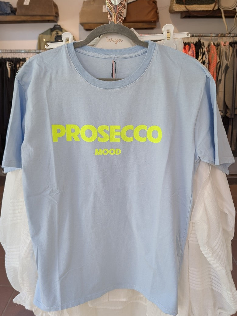 T-Shirt Prosecco in Hellblau Neon Gelb Baumwolle, One Size - von MOOIJ