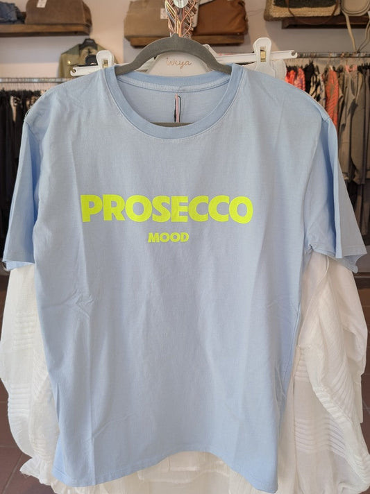 T-Shirt Prosecco in Hellblau Neon Gelb Baumwolle, One Size - von MOOIJ