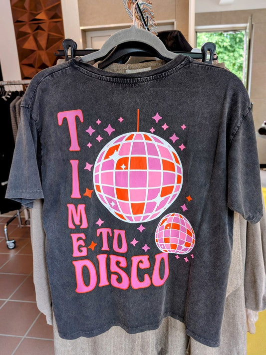 T-Shirt Time To Disco Backprint Anthrazit Pink Orange Flieder Baumwolle - One Size