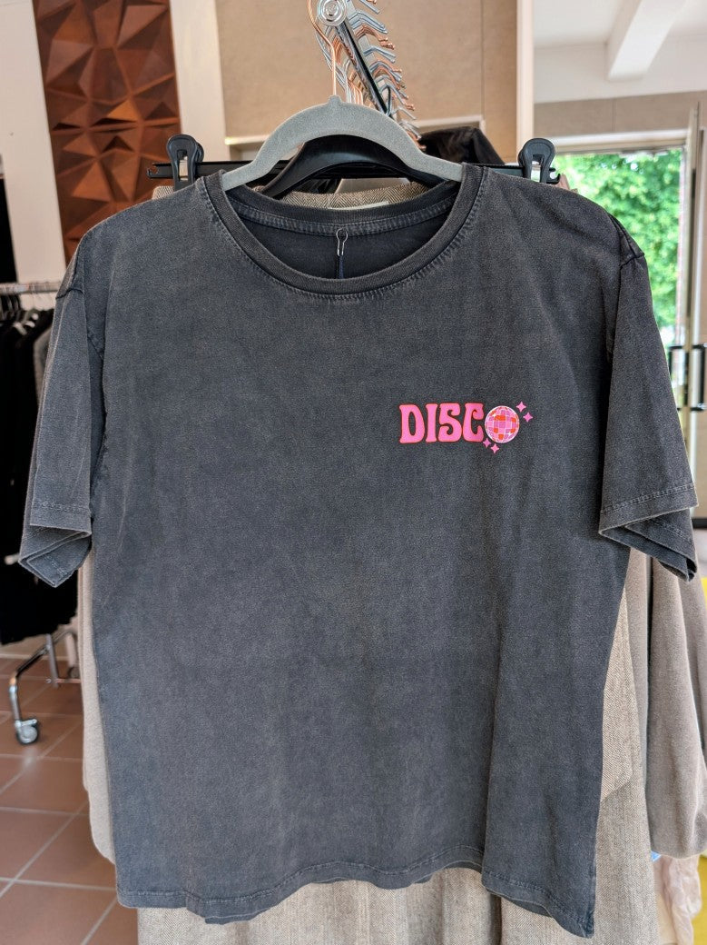 T-Shirt Time To Disco Backprint Anthrazit Pink Orange Flieder Baumwolle - One Size