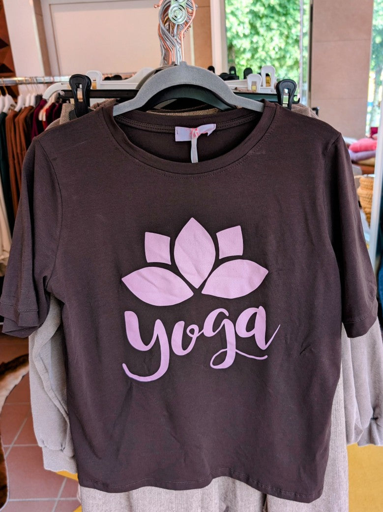T-Shirt Yoga Coffee Braun Pink, Baumwolle, One Size - von BELIEVE