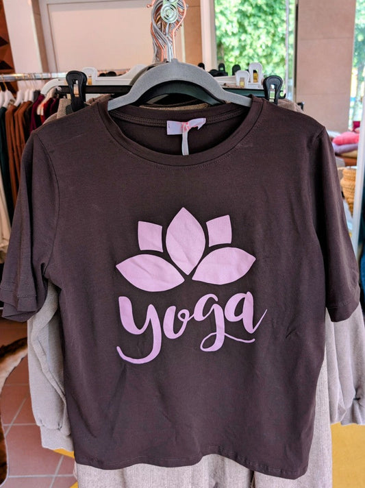 T-Shirt Yoga Coffee Braun Pink, Baumwolle, One Size - von BELIEVE