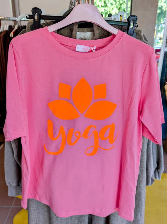 T-Shirt Yoga Pink Neon Orange, Baumwolle, One Size - von BELIEVE