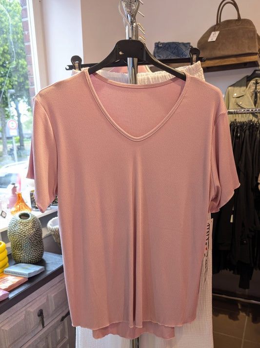 T-Shirt gerippt V-Ausschnitt Viskose Rosa, One Size 21591-0590