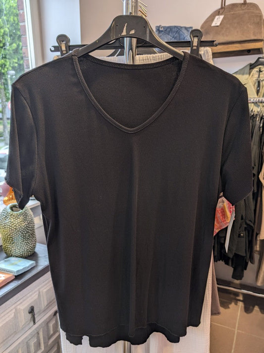 T-Shirt gerippt V-Ausschnitt Viskose Schwarz, One Size 21591-0590