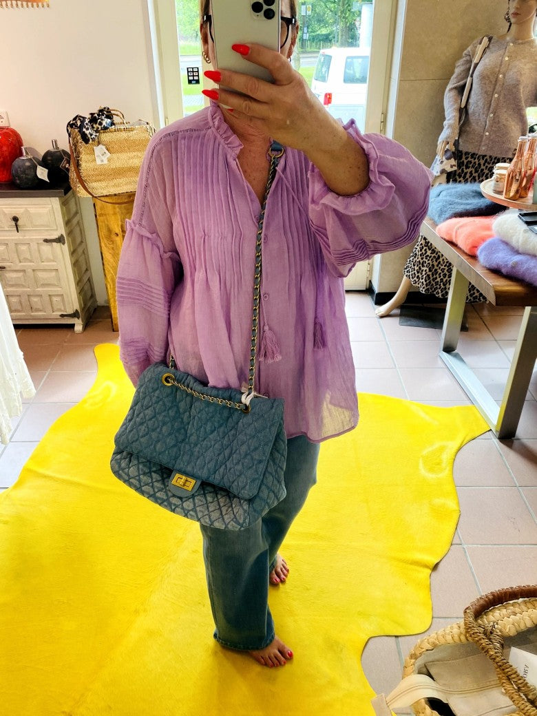 Tasche Jeanstasche im Chanel Stil mit Goldkette in Blau gesteppt Cross-Body PH4059