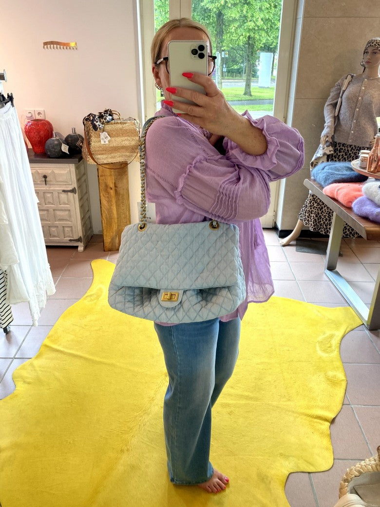 Tasche Jeanstasche im Chanel Stil mit Goldkette in Hellblau gesteppt Cross-Body PH4059