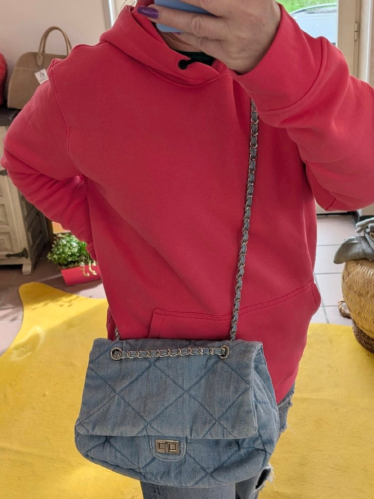 Tasche Jeanstasche im Chanel Stil mit Silberkette in Hellblau gesteppt Cross-Body 58156