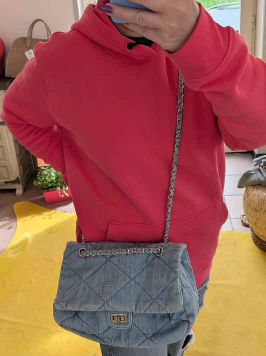 Tasche Jeanstasche im Chanel Stil mit Silberkette in Hellblau gesteppt Cross-Body 58156