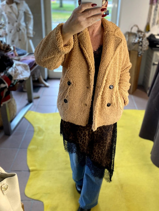 Teddy Jacke Camel Hell Flauschig Weich Warm - von SWEEWE