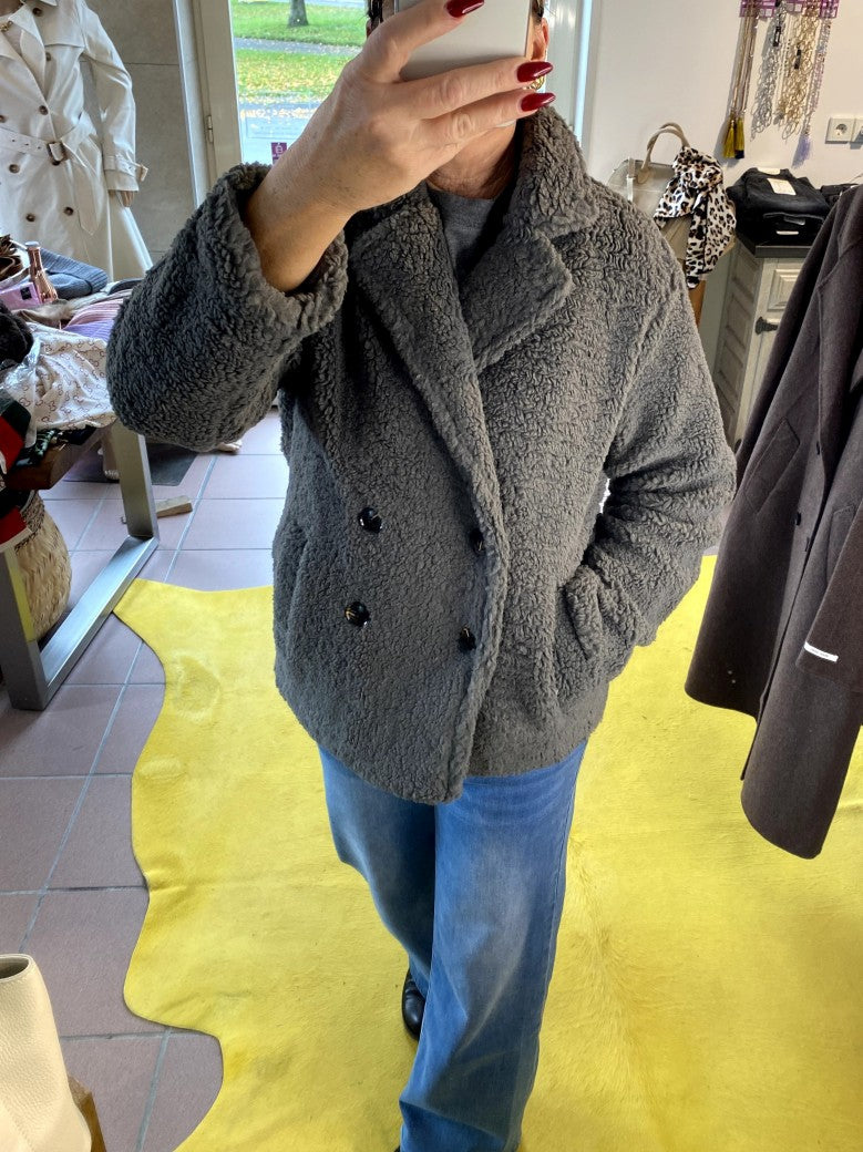 Teddy Jacke Grau Flauschig Weich Warm - von SWEEWE P249