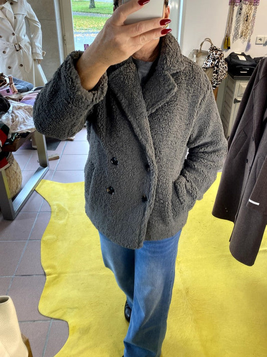 Teddy Jacke Grau Flauschig Weich Warm - von SWEEWE P249