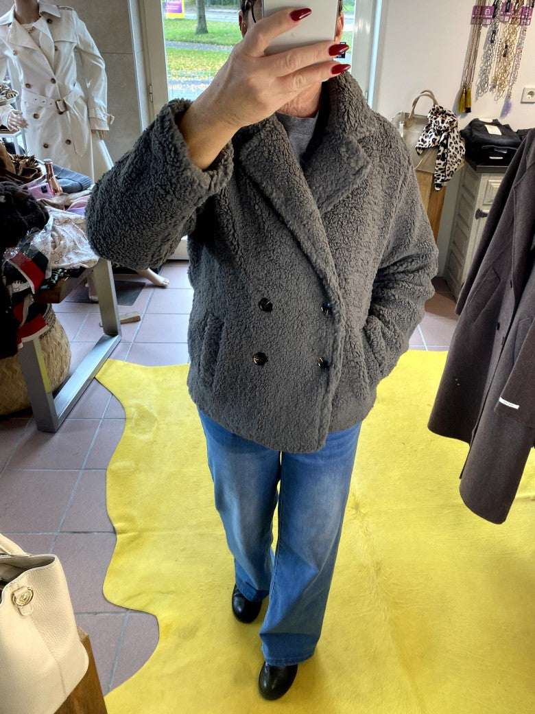 Teddy Jacke Grau Flauschig Weich Warm - von SWEEWE P249