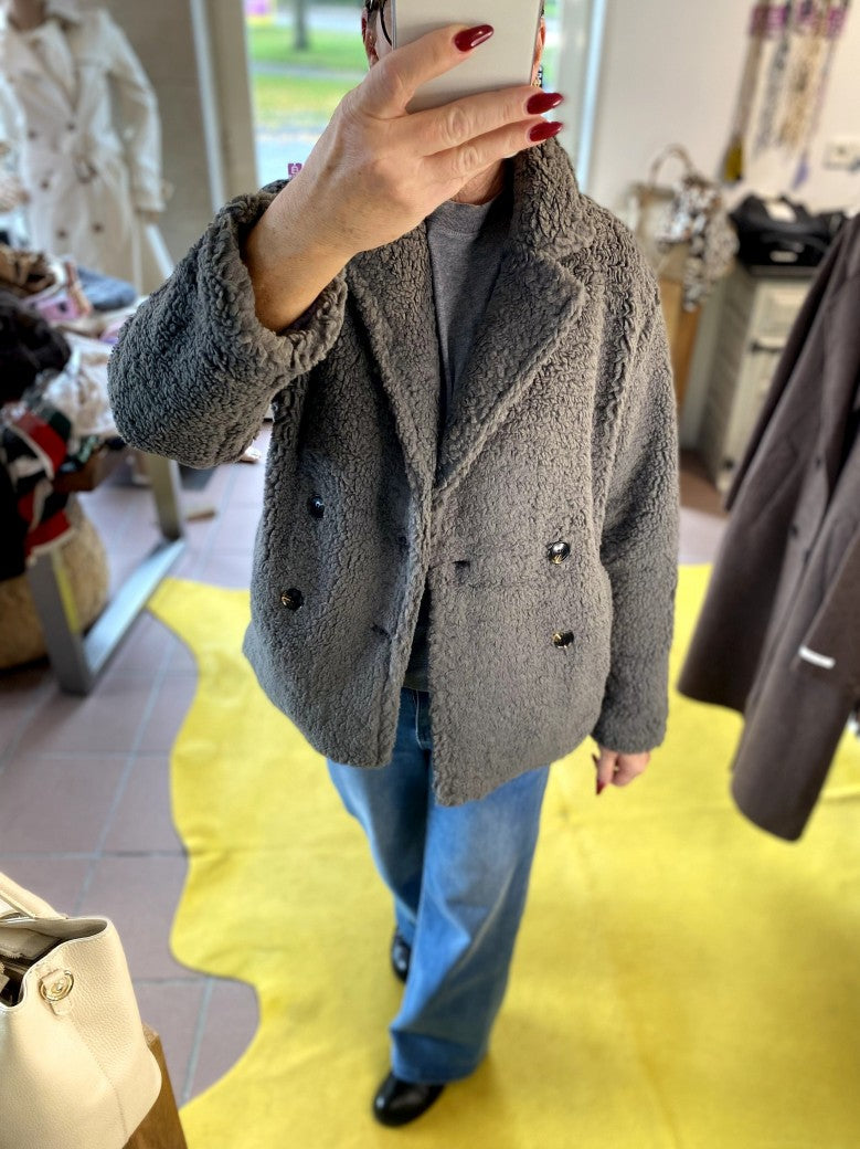 Teddy Jacke Grau Flauschig Weich Warm - von SWEEWE P249