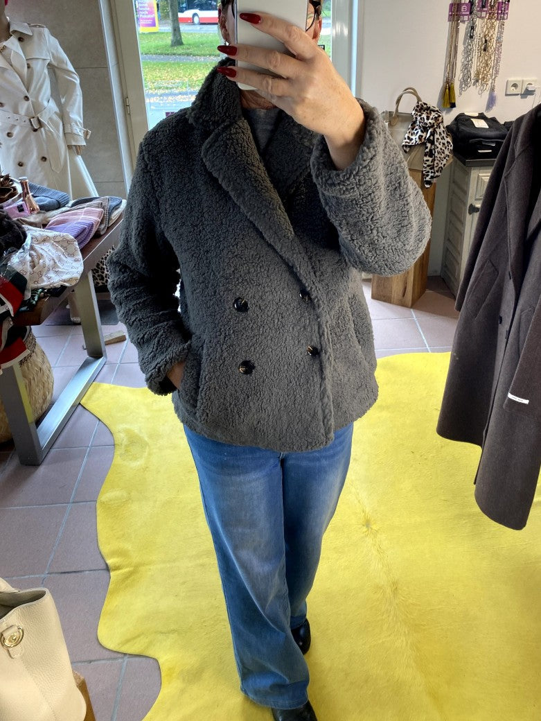 Teddy Jacke Grau Flauschig Weich Warm - von SWEEWE P249