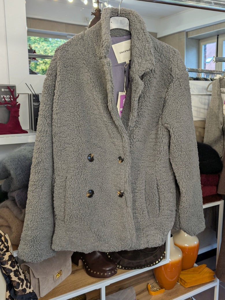 Teddy Jacke Grau Flauschig Weich Warm - von SWEEWE P249