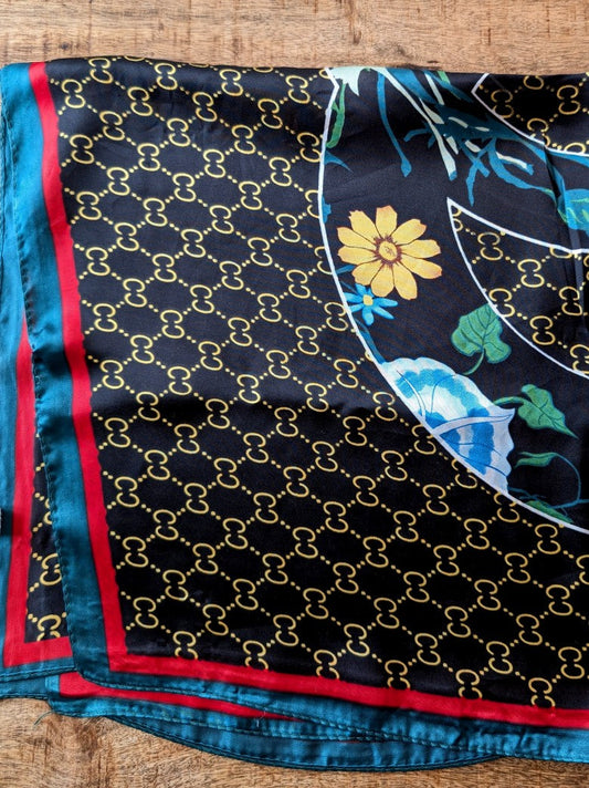 Tuch Gucci Stil Schwarz Gold Rot Grün Gelb Blau quadratisch Viskose Seide YC-15