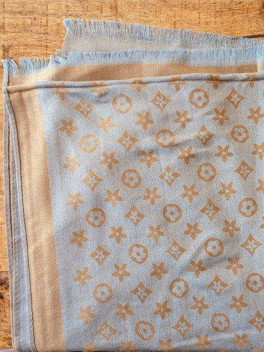 Tuch Wendetuch Louis Vuitton Stil Gold Türkis mit Fransen 100% Viskose STN241-63