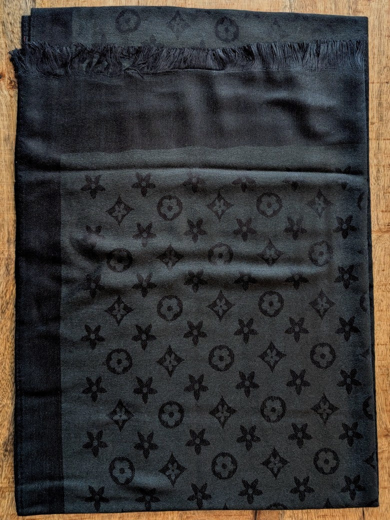 Tuch Wendetuch Louis Vuitton Stil Schwarz mit Fransen 100% Viskose STN241-11