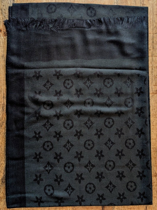 Tuch Wendetuch Louis Vuitton Stil Schwarz mit Fransen 100% Viskose STN241-11