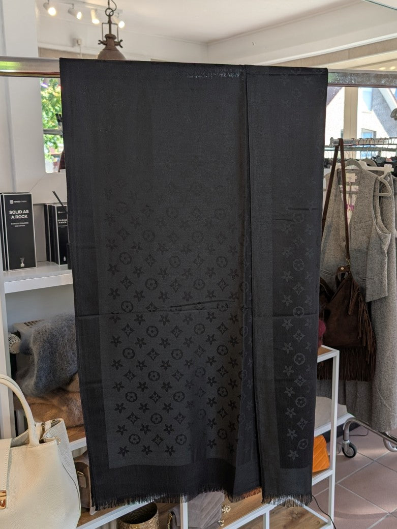 Tuch Wendetuch Louis Vuitton Stil Schwarz mit Fransen 100% Viskose STN241-11