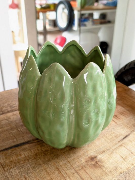 Übertopf Steingut Tulpenform grün ca. 17,5cm x 17,5cm, Öffnung ca. 12/13cm - COUNTRYFIELD