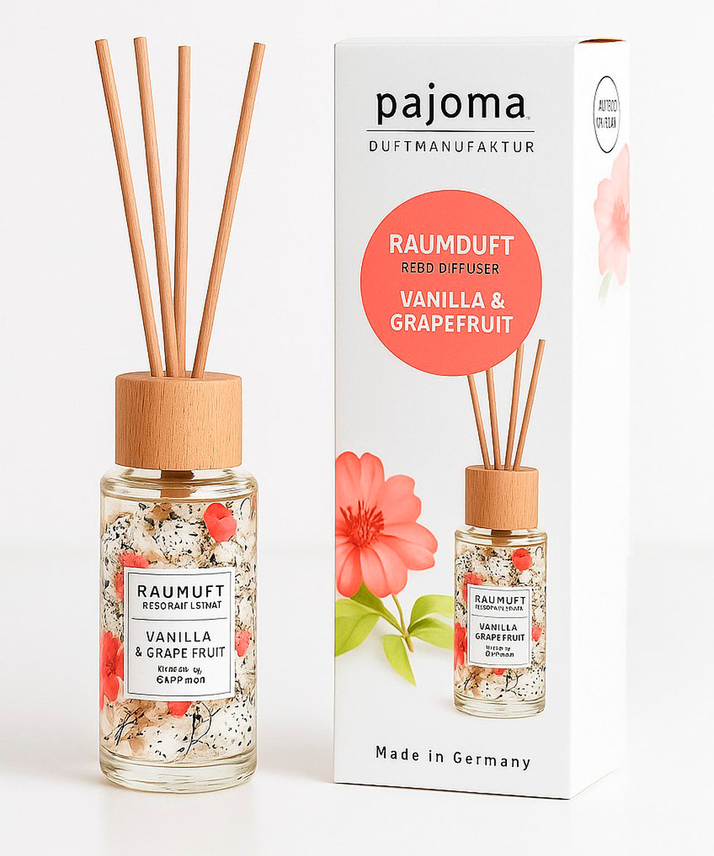 Raumduft 100 ml, mit 10 Rattanstäbchen, verschiedene Sorten