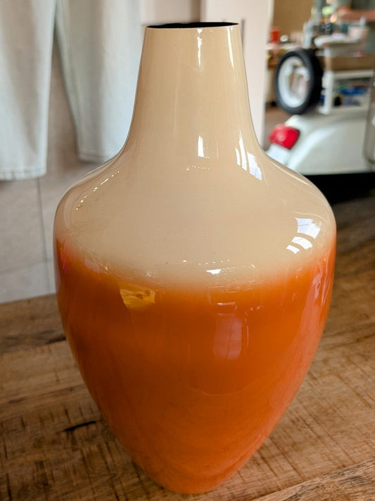 Vase Metall Orange Créme Beige L ca. 37cm hoch, Durchmesser 20cm, Öffnung 6cm