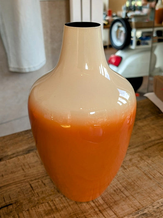 Vase Metall Orange Créme Beige M ca. 30cm hoch, Durchmesser 17cm, Öffnung 5cm