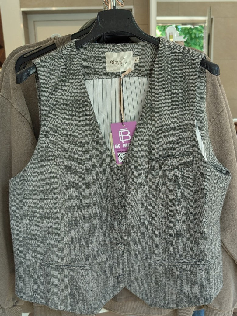 Weste Tweed Look Grau Hellgrau S/M M/L - von GIOYA MD7372