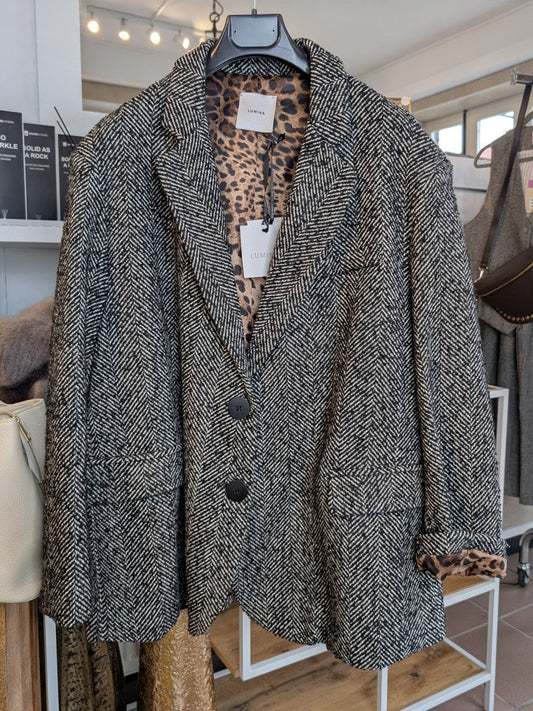 Damen Woll Blazer Fischgrät Leo Muster innen - von LUMINA, One Size