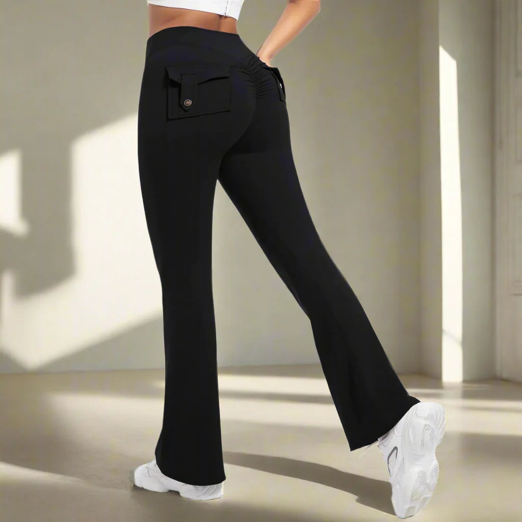 Women Flare pocket leggings high waist Breathable street style