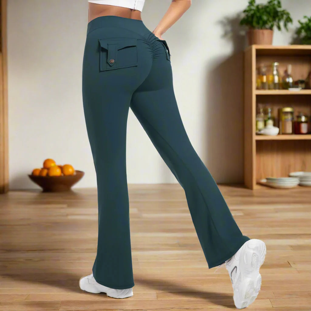 Women Flare pocket leggings high waist Breathable street style