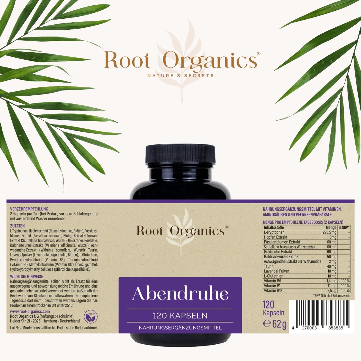 Abendruhe Capsules – Natural Support for Relaxation & Restful Sleep | Root Organics - AXON